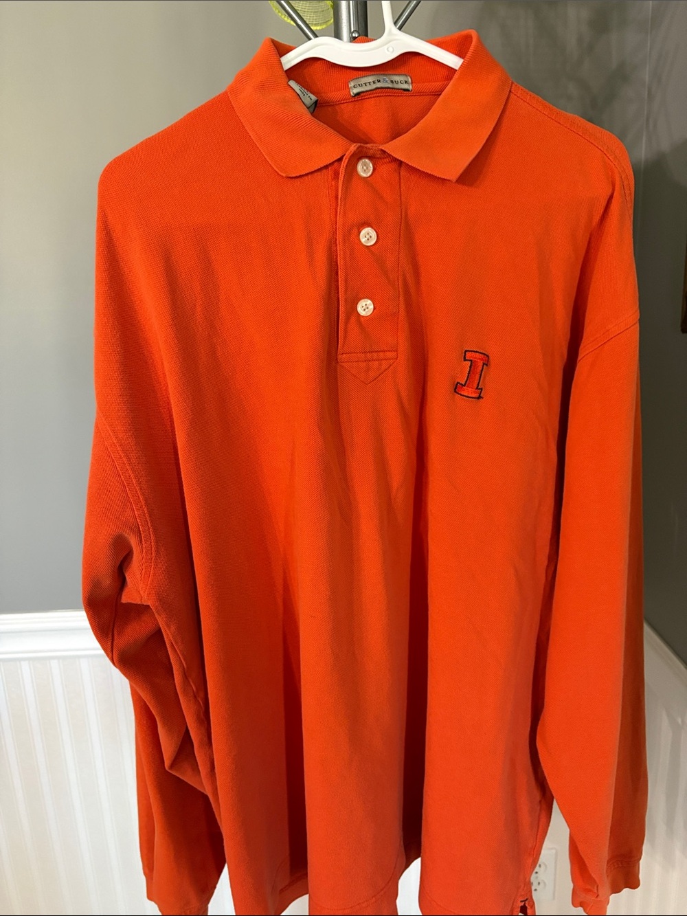 Cutter & Buck Orange Long-Sleeve Polo with Embroidered 'I'